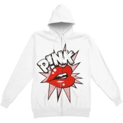 Lips Zippered Hooded Sweatshirt(Pink Lips Zippered Hooded Sweatshirt 397480)