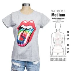 Dyed Tongue On Heather Gray Women'sTee Junior Top(Rolling Stones Dyed Tongue On Heather Gray Women Stee Junior Top 431617) -ROCABILIA CLOTHING SALE 431617S