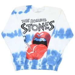 Nail Tongue Tie Dye Crew Neck Fleece Sweatshirt(Rolling Stones Nail Tongue Tie Dye Crew Neck Fleece Sweatshirt 431815)