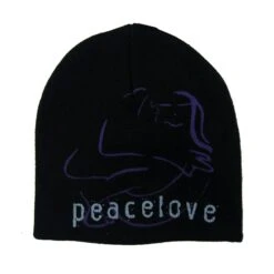 Peace & Love Black Beanie Hat Beanie(John Lennon Peace Love Black Beanie Hat Beanie 437224) 5 Peace & Love Black Beanie Hat Beanie(John Lennon Peace Love Black Beanie Hat Beanie 437224) -ROCABILIA CLOTHING SALE 437224B