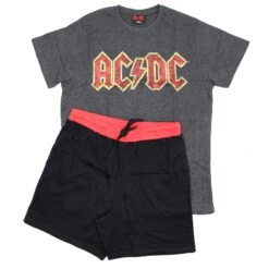 AC/DC Vintage Distressed Logo Tee & Shorts Set Sleepwear(Ac Dc Vintage Distressed Logo Tee Shorts Set Sleepwear 440793)