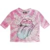 Pink Gradient Tongue Ladies Mesh Crop Top Junior Top(Rolling Stones Pink Gradient Tongue Ladies Mesh Crop Top Junior Top 449705)