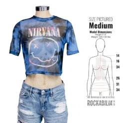 Pastel Happy Face Ladies Mesh Crop Top Junior Top(Nirvana Pastel Happy Face Ladies Mesh Crop Top Junior Top 449717) -ROCABILIA CLOTHING SALE 449717S