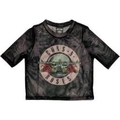 Pink Tint Bullet Logo Ladies Mesh Crop Top Junior Top(Guns N Roses Pink Tint Bullet Logo Ladies Mesh Crop Top Junior Top 449721)