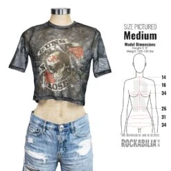 Firepower Ladies Mesh Crop Top Junior Top(Guns N Roses Firepower Ladies Mesh Crop Top Junior Top 449722) -ROCABILIA CLOTHING SALE 449722S