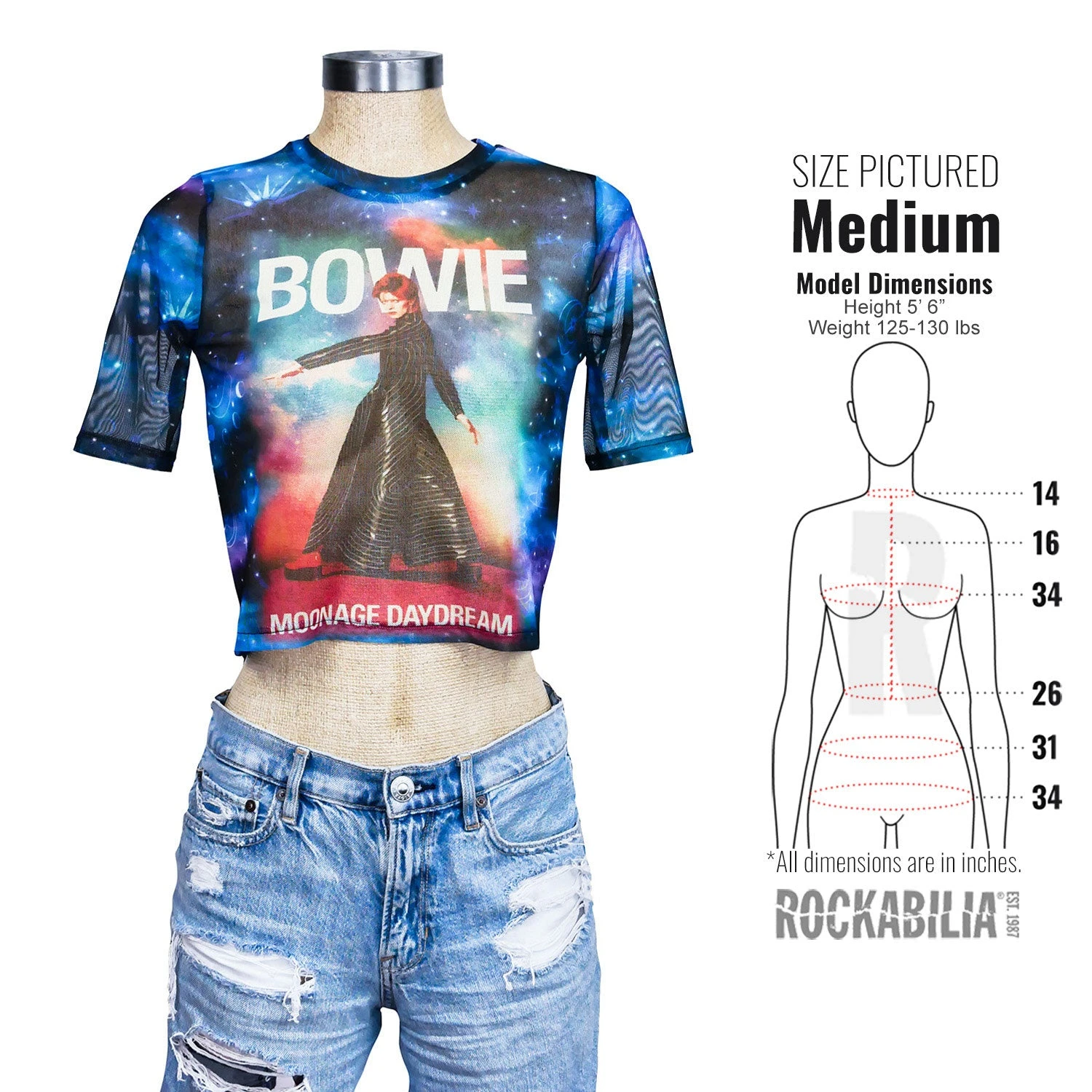 Moonage 11 Fade Ladies Mesh Crop Top Junior Top(David Bowie Moonage 11 Fade Ladies Mesh Crop Top Junior Top 449723) 5 Moonage 11 Fade Ladies Mesh Crop Top Junior Top(David Bowie Moonage 11 Fade Ladies Mesh Crop Top Junior Top 449723) - Image 3