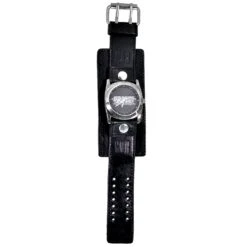 Leather Band Wrist Watch Triple Wide Silver Rings(Guns N Roses Leather Band Wrist Watch Triple Wide Silver Rings 449910)