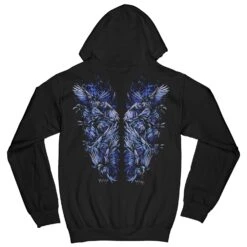 Blue Crow Wings Zippered Hooded Sweatshirt(Bring Me The Horizon Blue Crow Wings Zippered Hooded Sweatshirt 450113) -ROCABILIA CLOTHING SALE 450113B