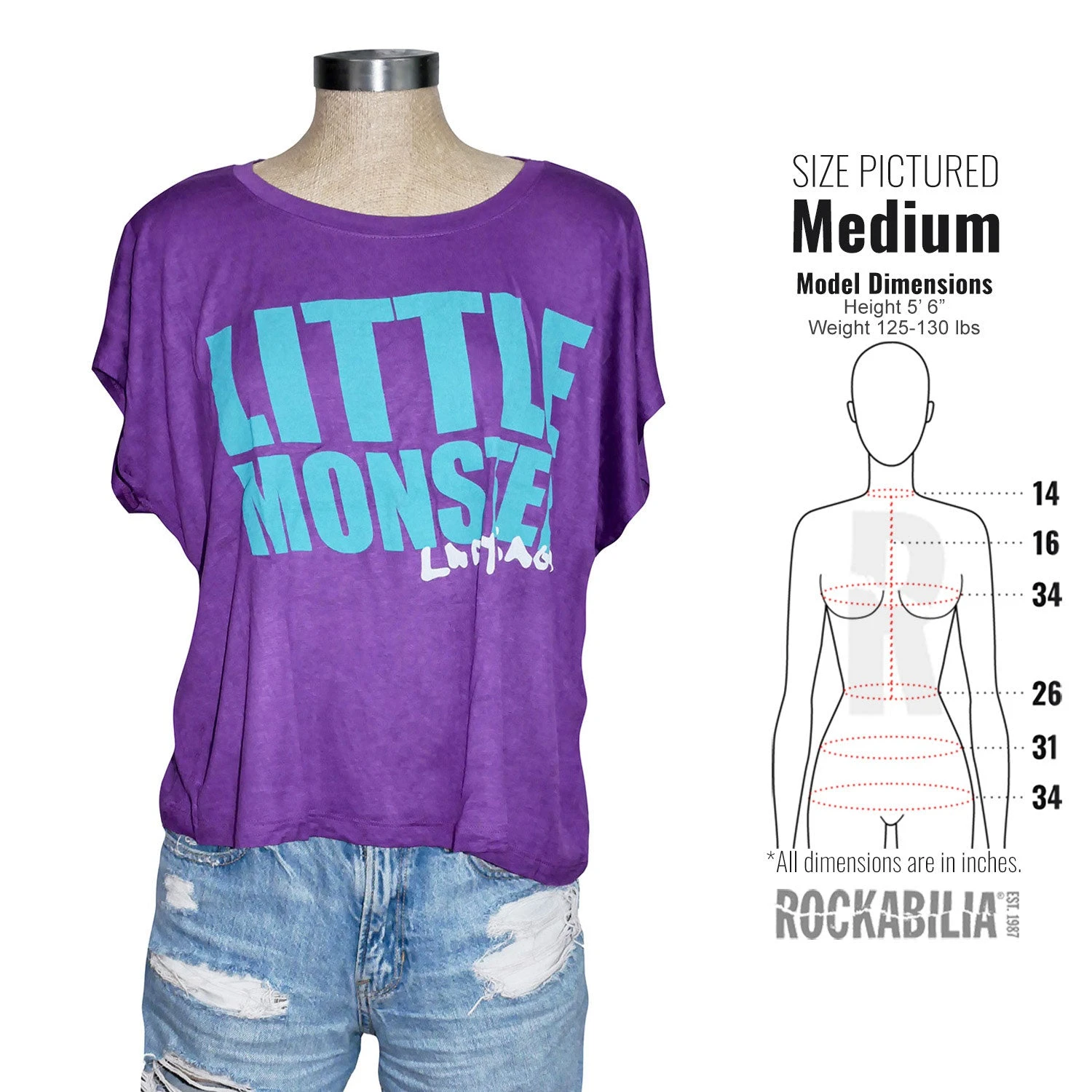 Little Monster Oversized Crop Top Junior Top(Lady Gaga Little Monster Oversized Crop Top Junior Top 452461) 4 Little Monster Oversized Crop Top Junior Top(Lady Gaga Little Monster Oversized Crop Top Junior Top 452461) - Image 2