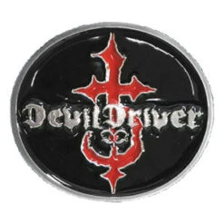 Round Logo Black & Red Enamel Filled Silver Buckle Belt Buckle(Devil Driver Round Logo Black Red Enamel Filled Silver Buckle Belt Buckle 55694)
